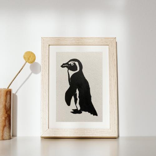 Handmade Original Linocut Print - African Penguin