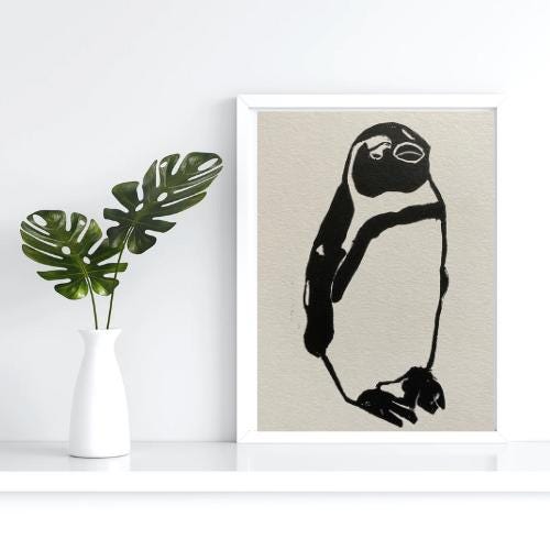 Handmade Original Linocut Print - African Penguin