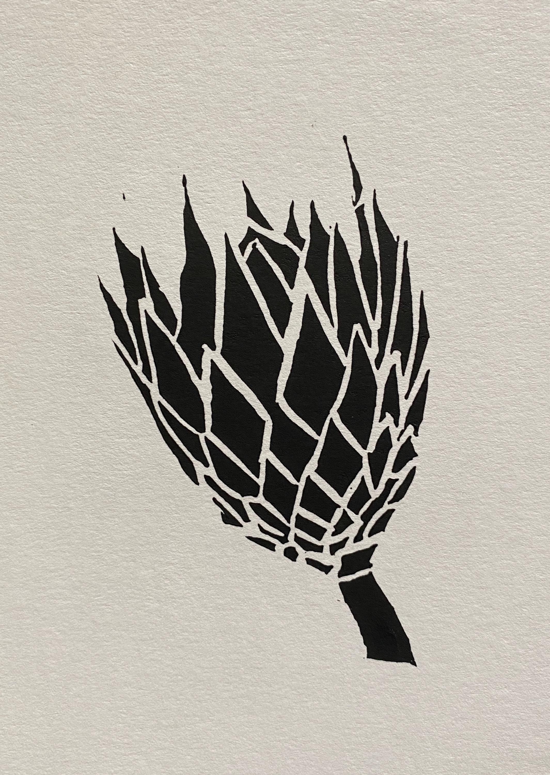 Handmade Original Linocut Print - Protea