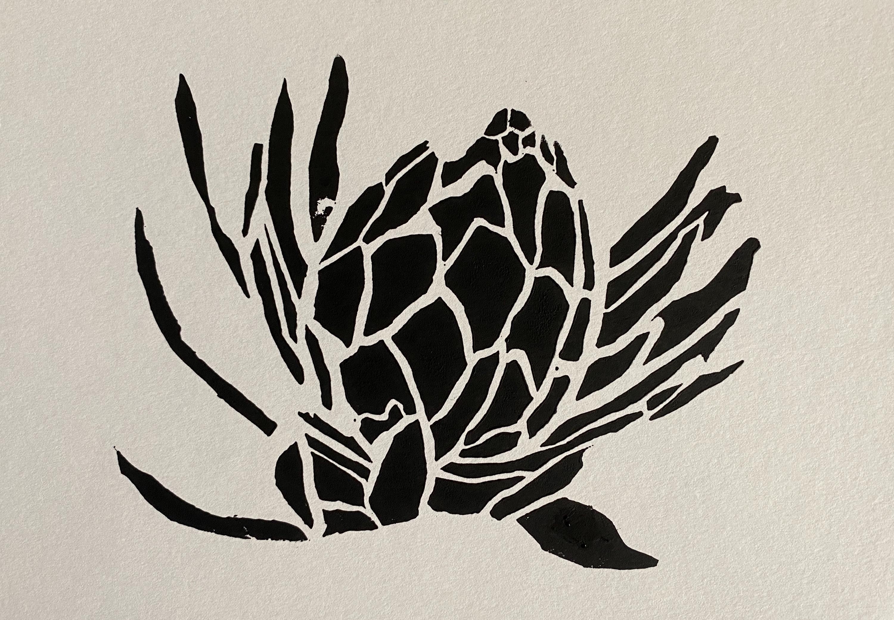 Handmade Original Linocut Print - Protea (A5)