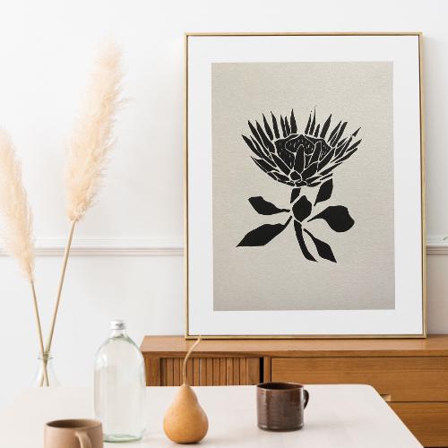 Handmade Original Linocut Print - King Protea