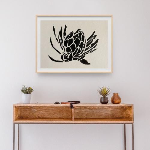 Handmade Original Linocut Print - Protea (A5)