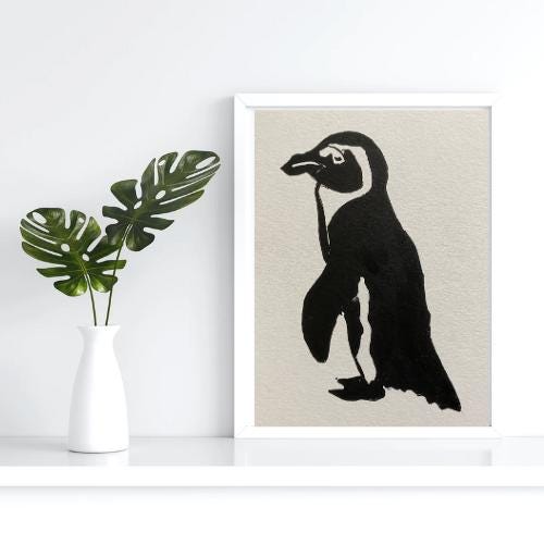 Handmade Original Linocut Print - African Penguin