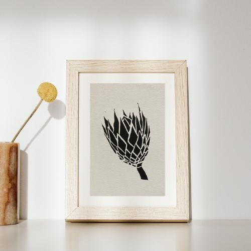 Handmade Original Linocut Print - Protea