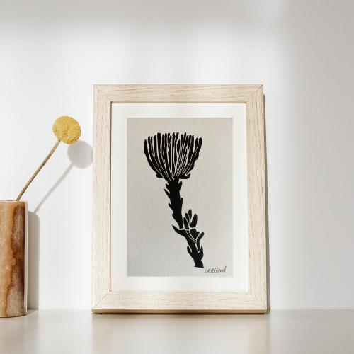 Handmade Original Linocut Print - Protea