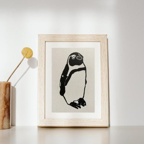 Handmade Original Linocut Print - African Penguin