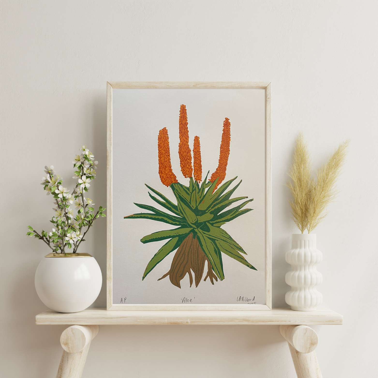 Handmade Original Linocut Reduction Print - Aloe