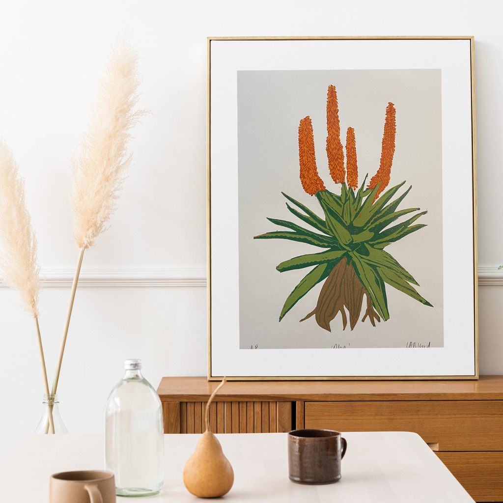 Handmade Original Linocut Reduction Print - Aloe