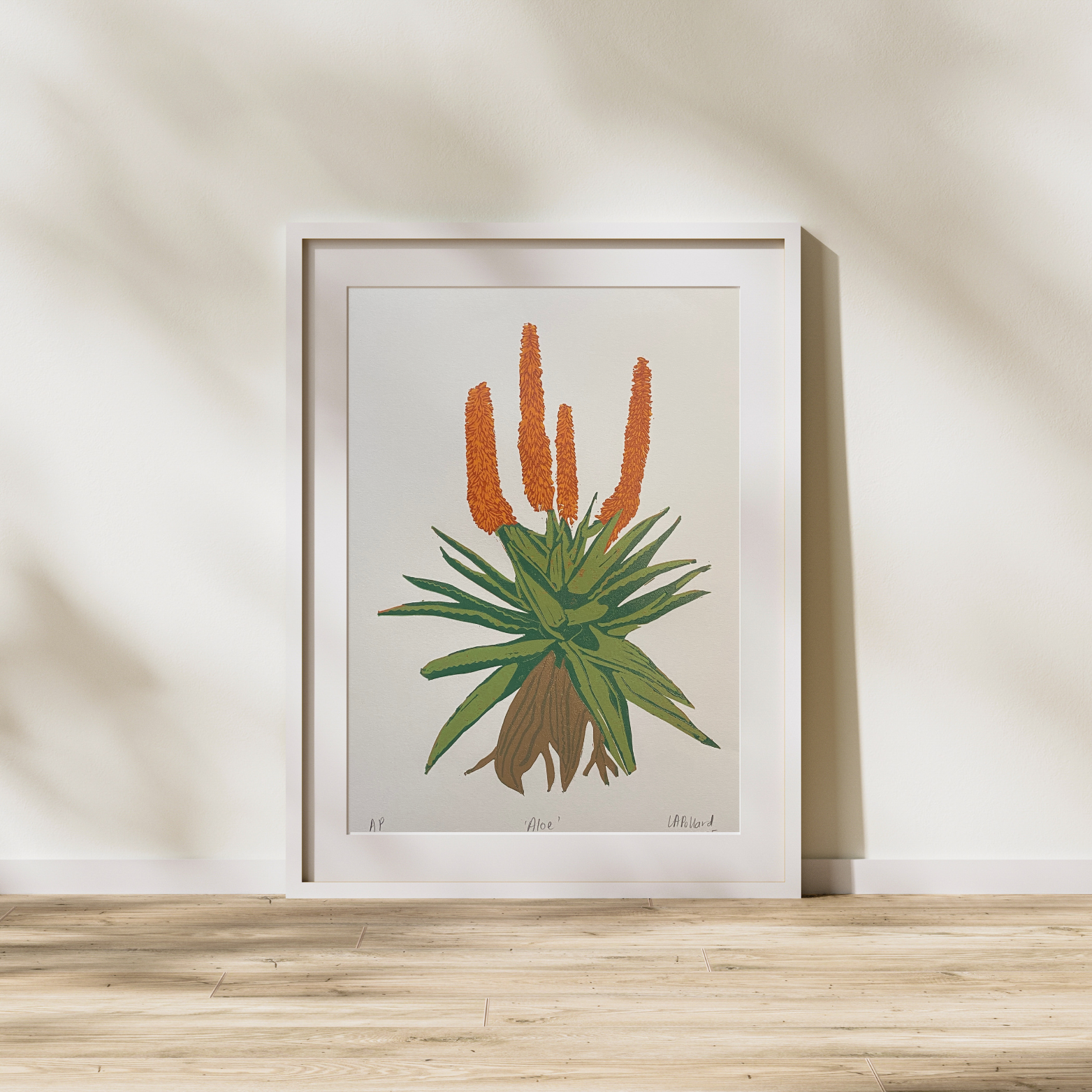 Handmade Original Linocut Reduction Print - Aloe