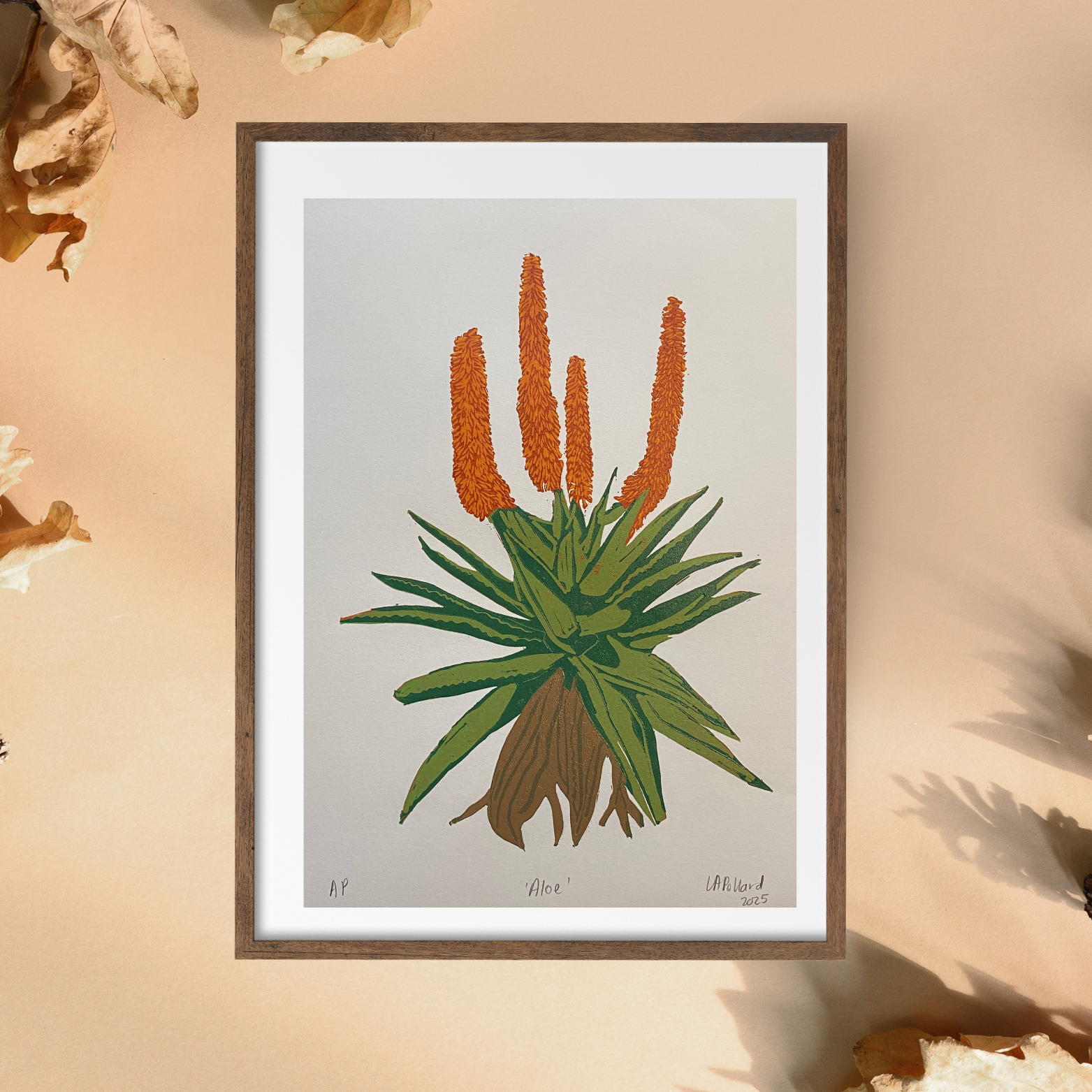 Handmade Original Linocut Reduction Print - Aloe