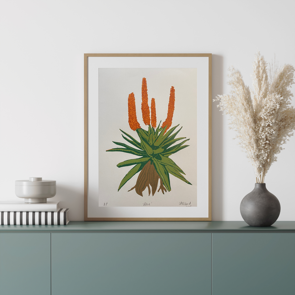 Handmade Original Linocut Reduction Print - Aloe