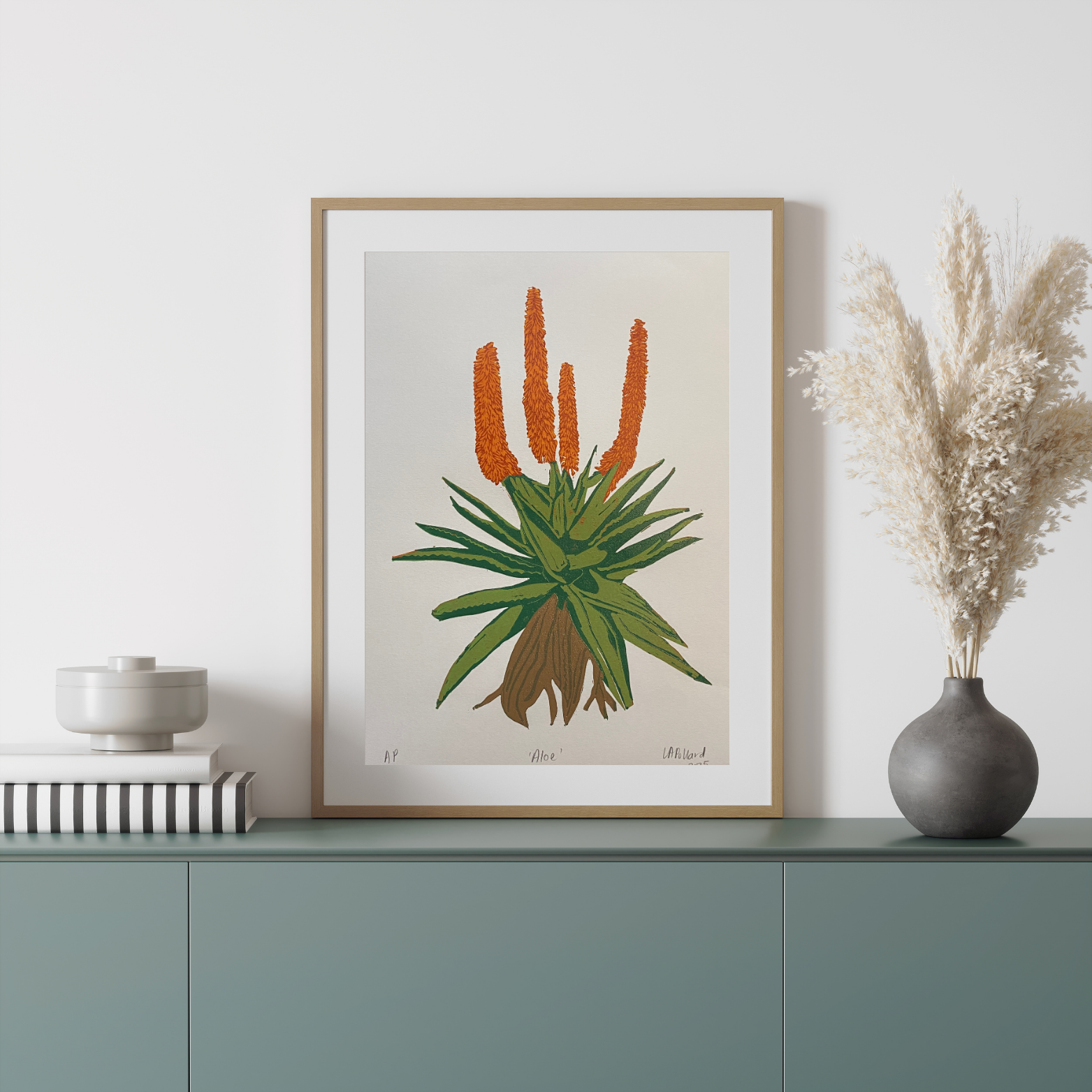 Handmade Original Linocut Reduction Print - Aloe
