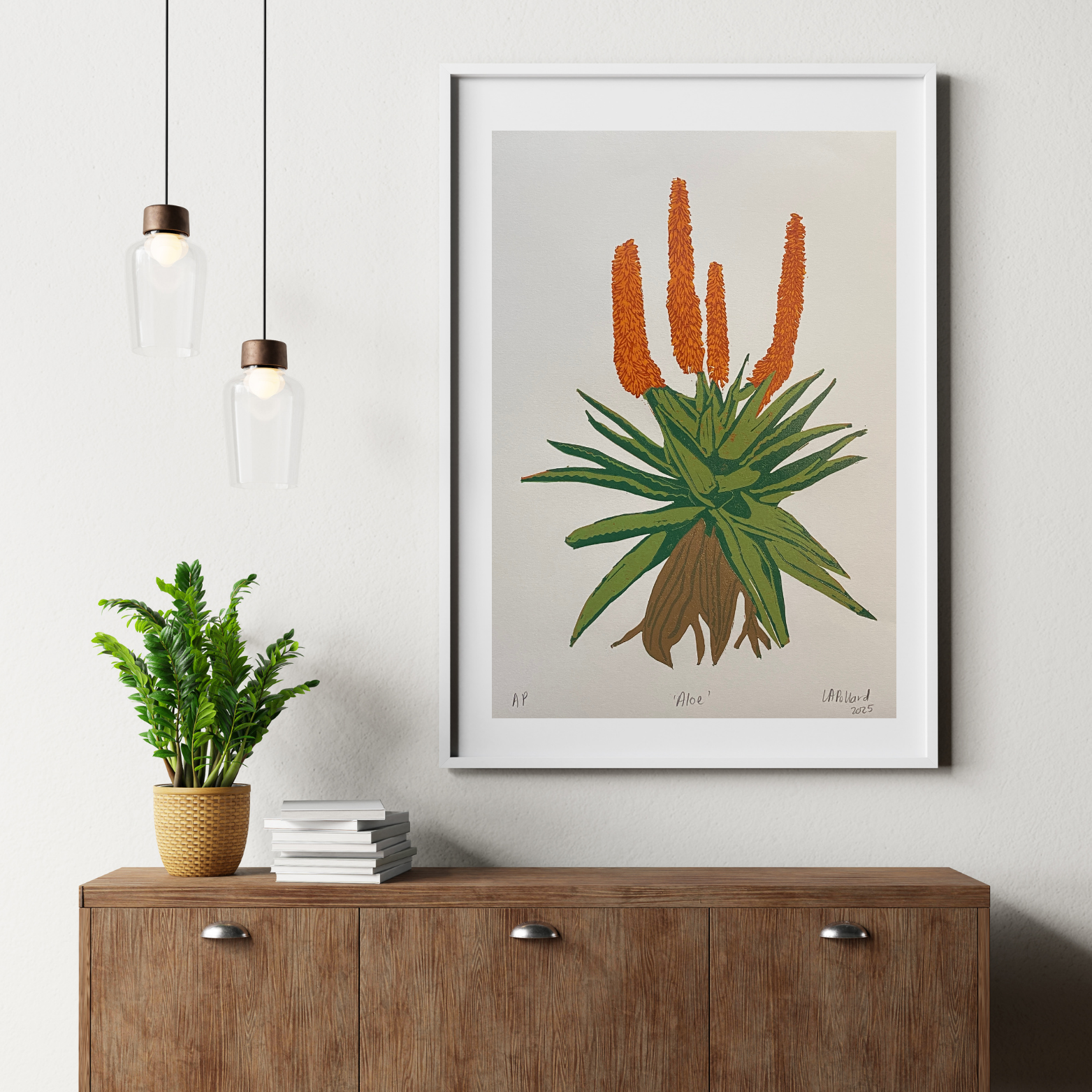 Handmade Original Linocut Reduction Print - Aloe