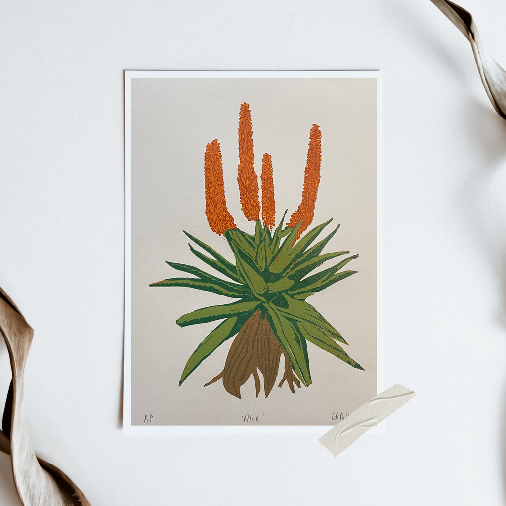 Handmade Original Linocut Reduction Print - Aloe