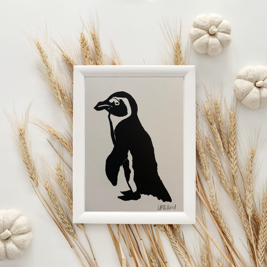 Handmade Original Linocut Print - African Penguin