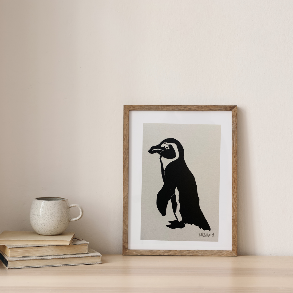 Handmade Original Linocut Print - African Penguin