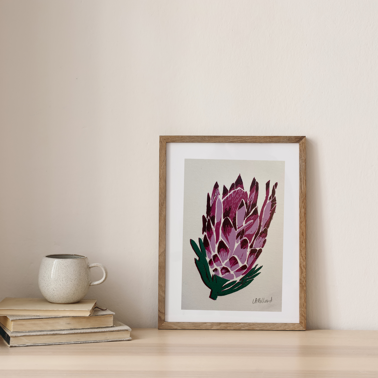Handmade Original Linocut Reduction Print - Protea (A6)