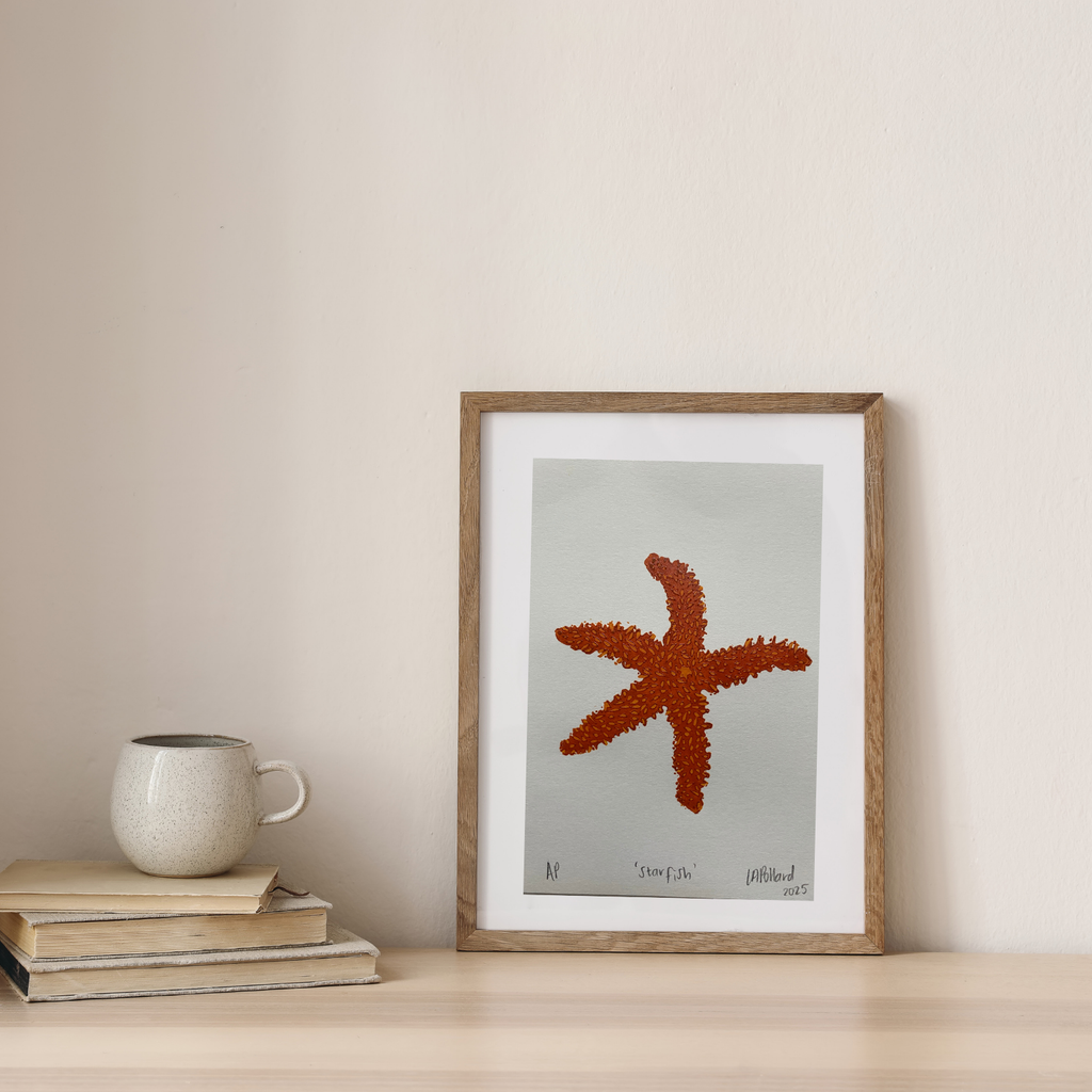 Handmade Original Linocut Reduction Print - Starfish