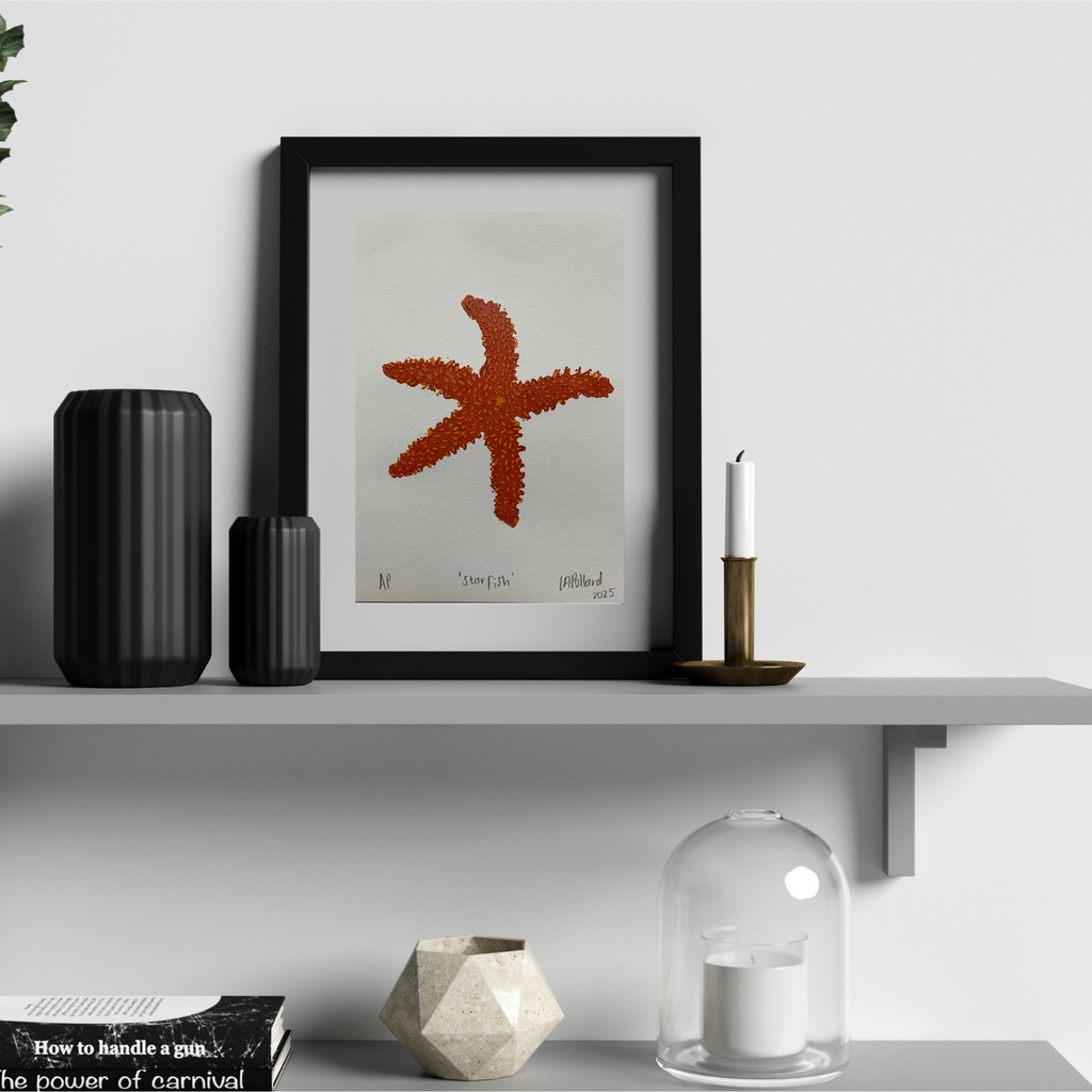 Handmade Original Linocut Reduction Print - Starfish