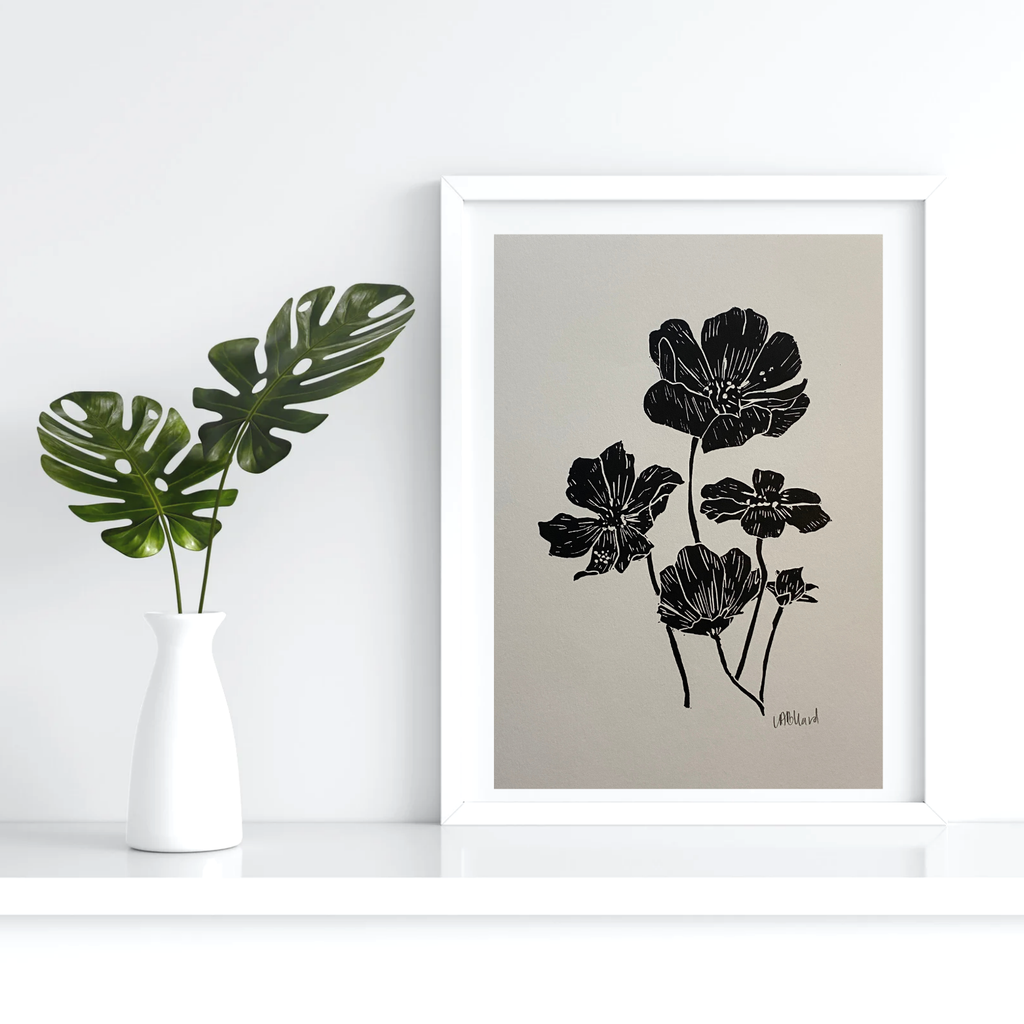 Handmade Original Linocut Print - Cosmos