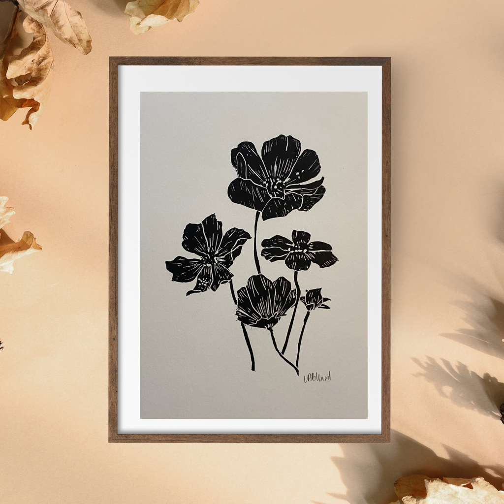Handmade Original Linocut Print - Cosmos