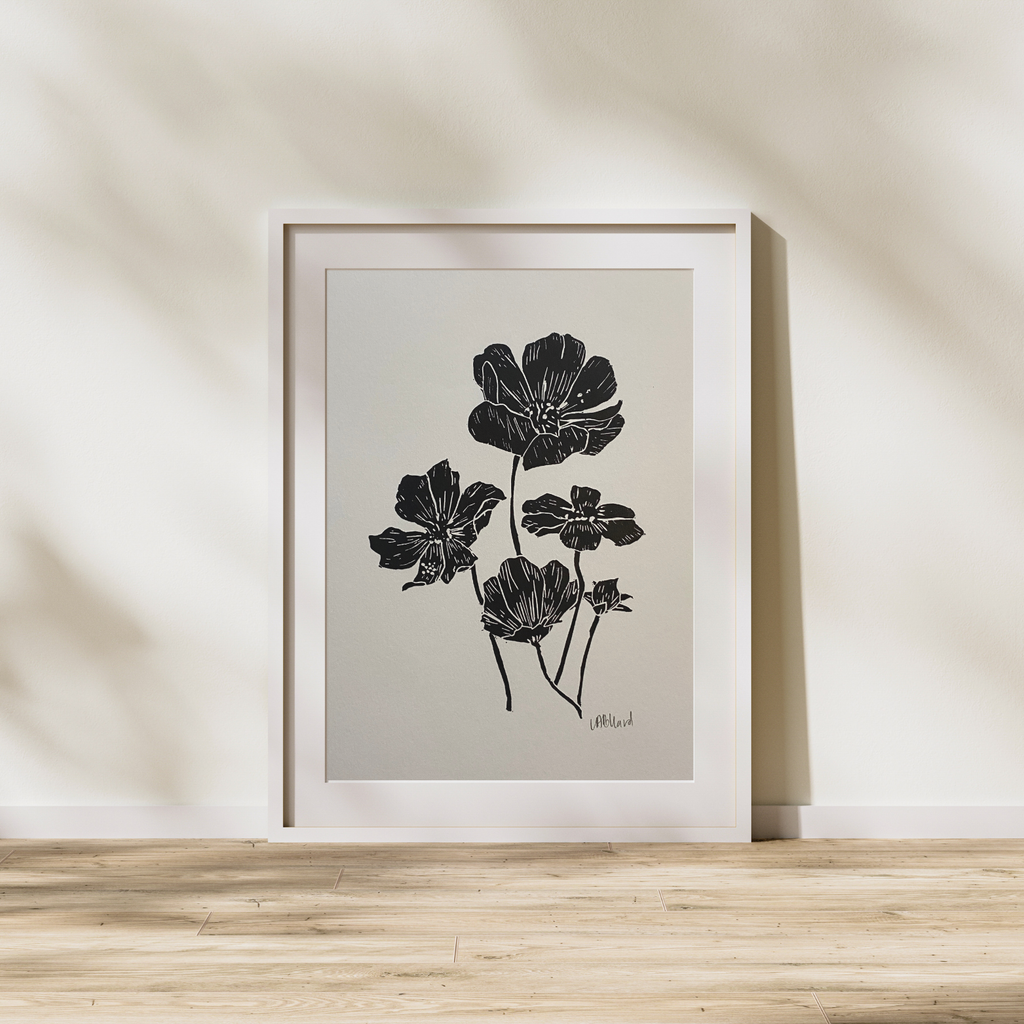 Handmade Original Linocut Print - Cosmos