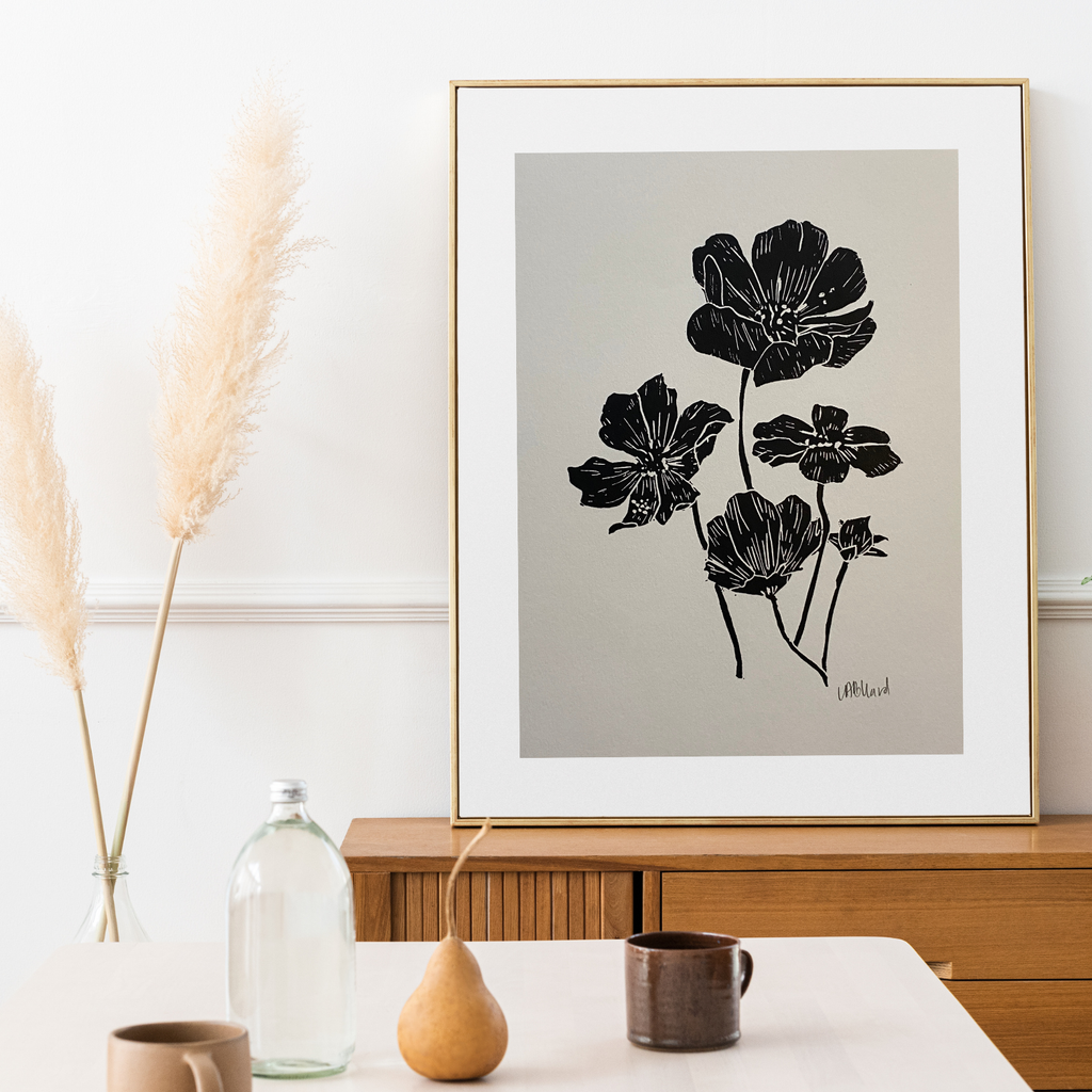 Handmade Original Linocut Print - Cosmos