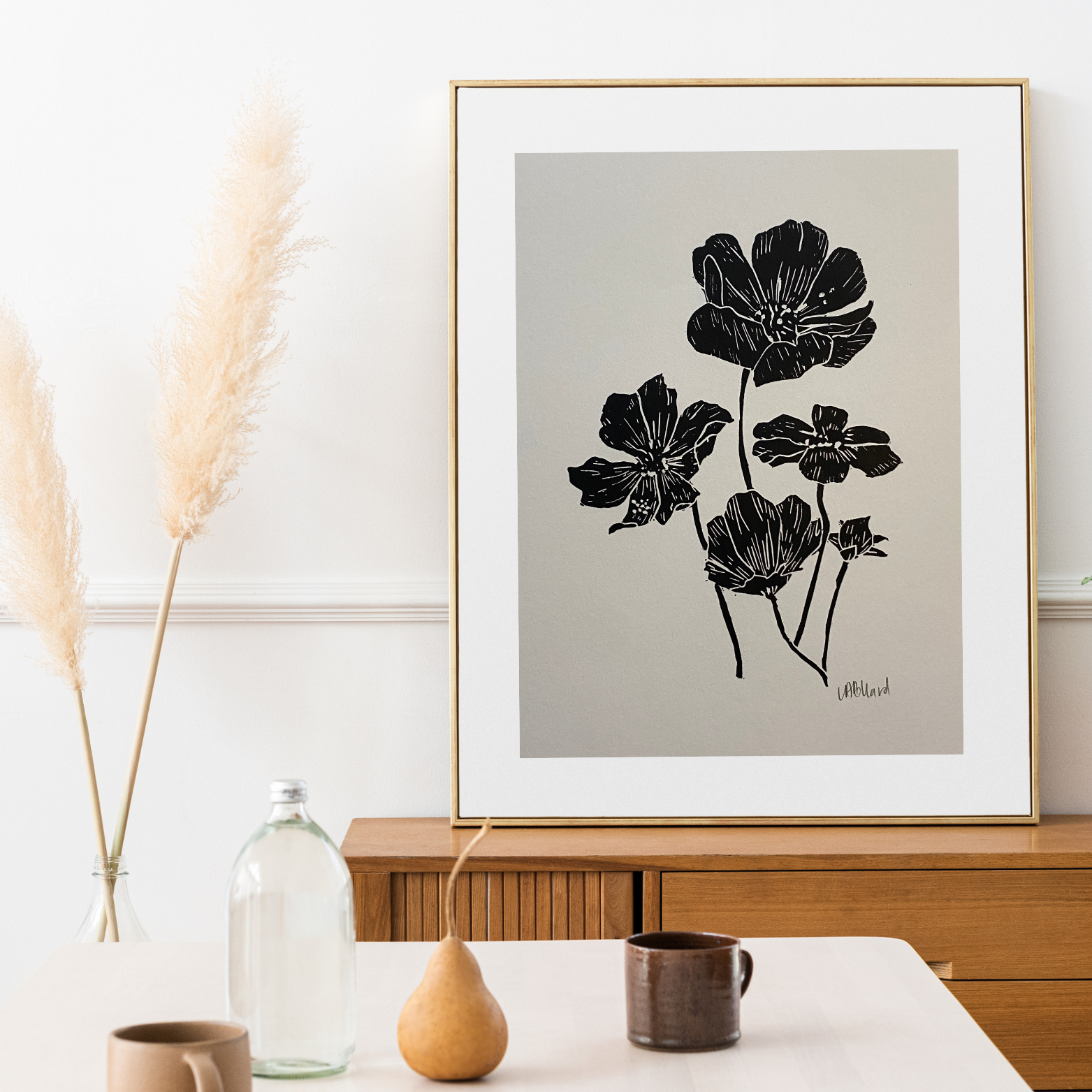 Handmade Original Linocut Print - Cosmos