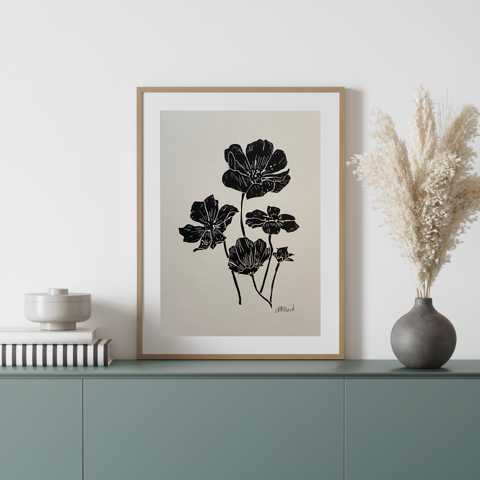 Handmade Original Linocut Print - Cosmos