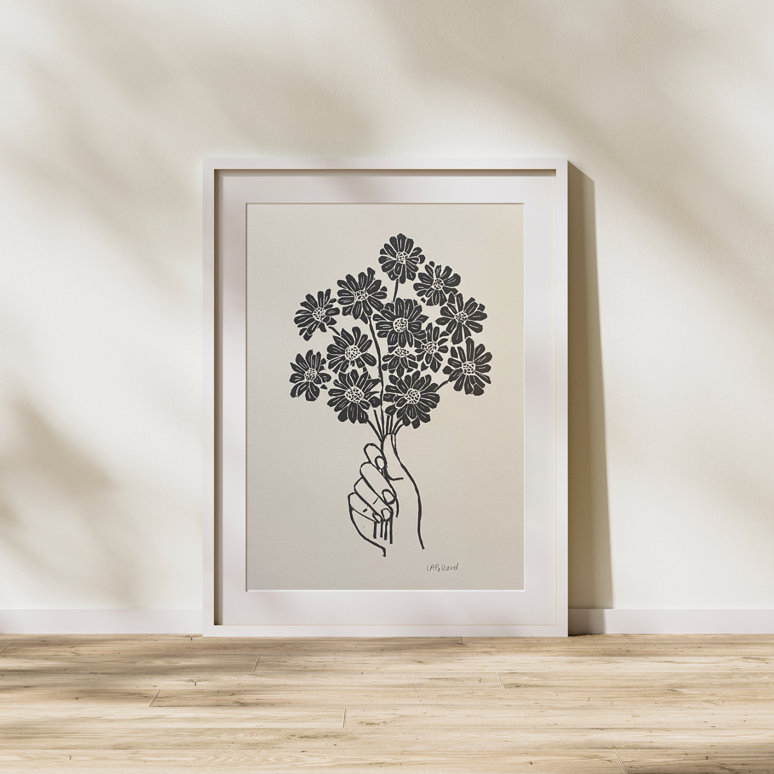 Handmade Original Linocut Print - Handful of Daisies