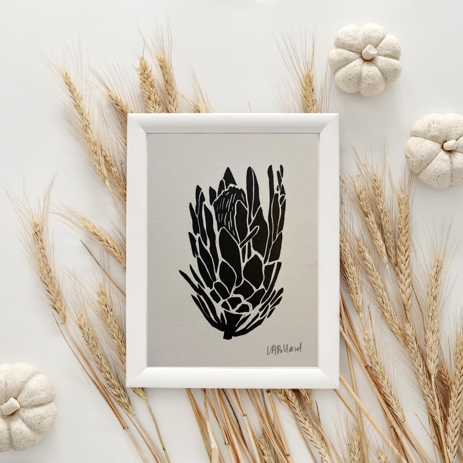 Handmade Original Linocut Print - Protea (A6)