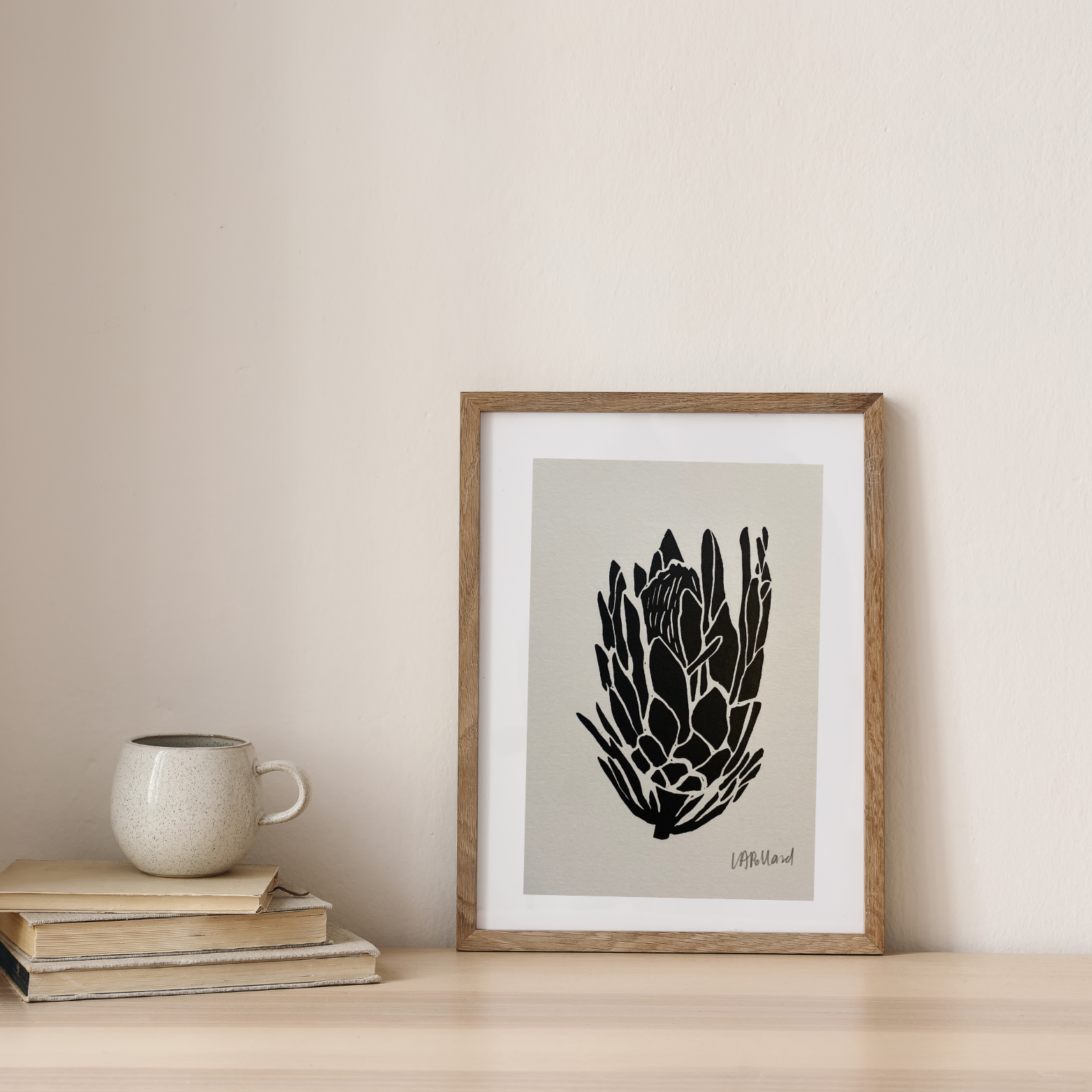 Handmade Original Linocut Print - Protea (A6)