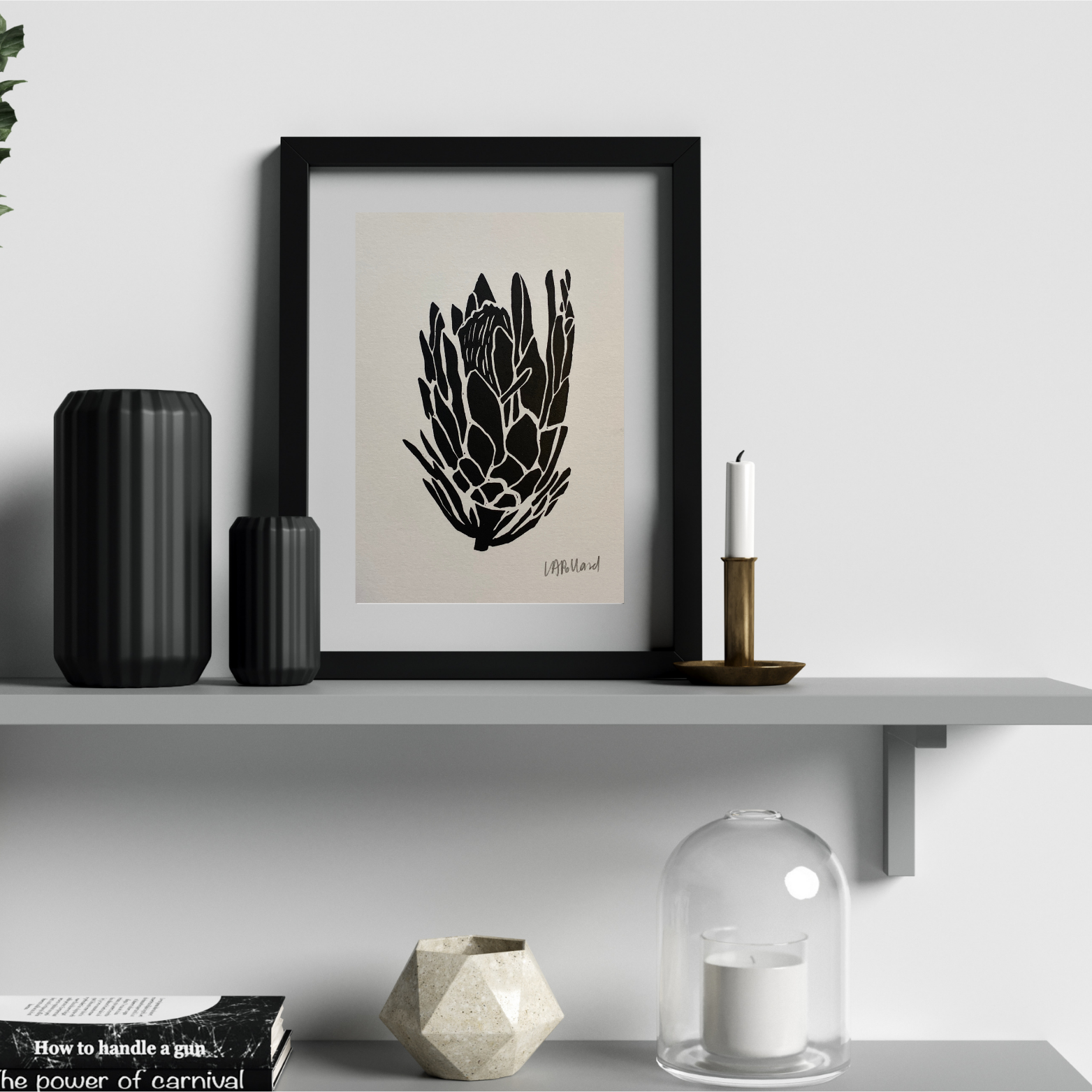 Handmade Original Linocut Print - Protea (A6)