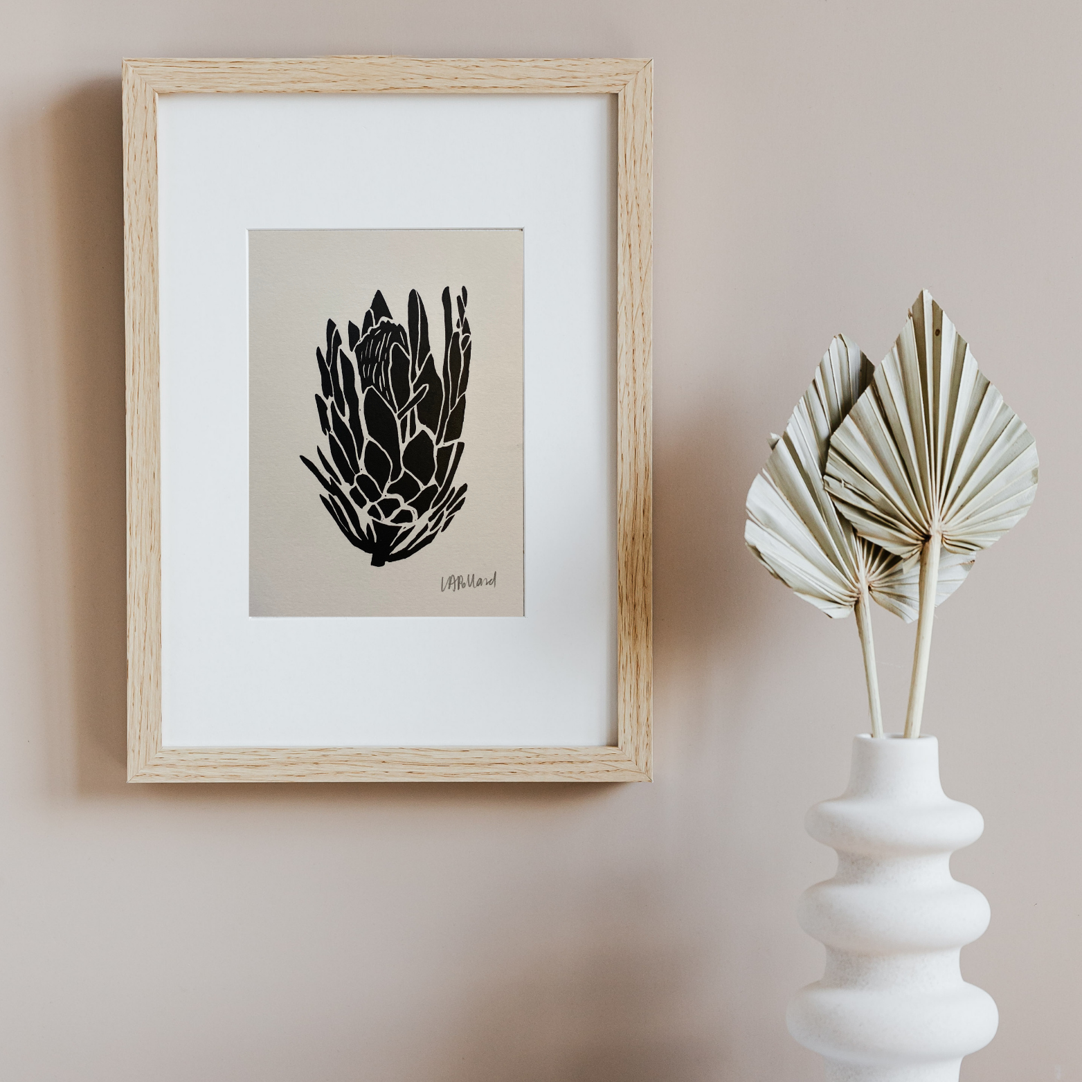 Handmade Original Linocut Print - Protea (A6)