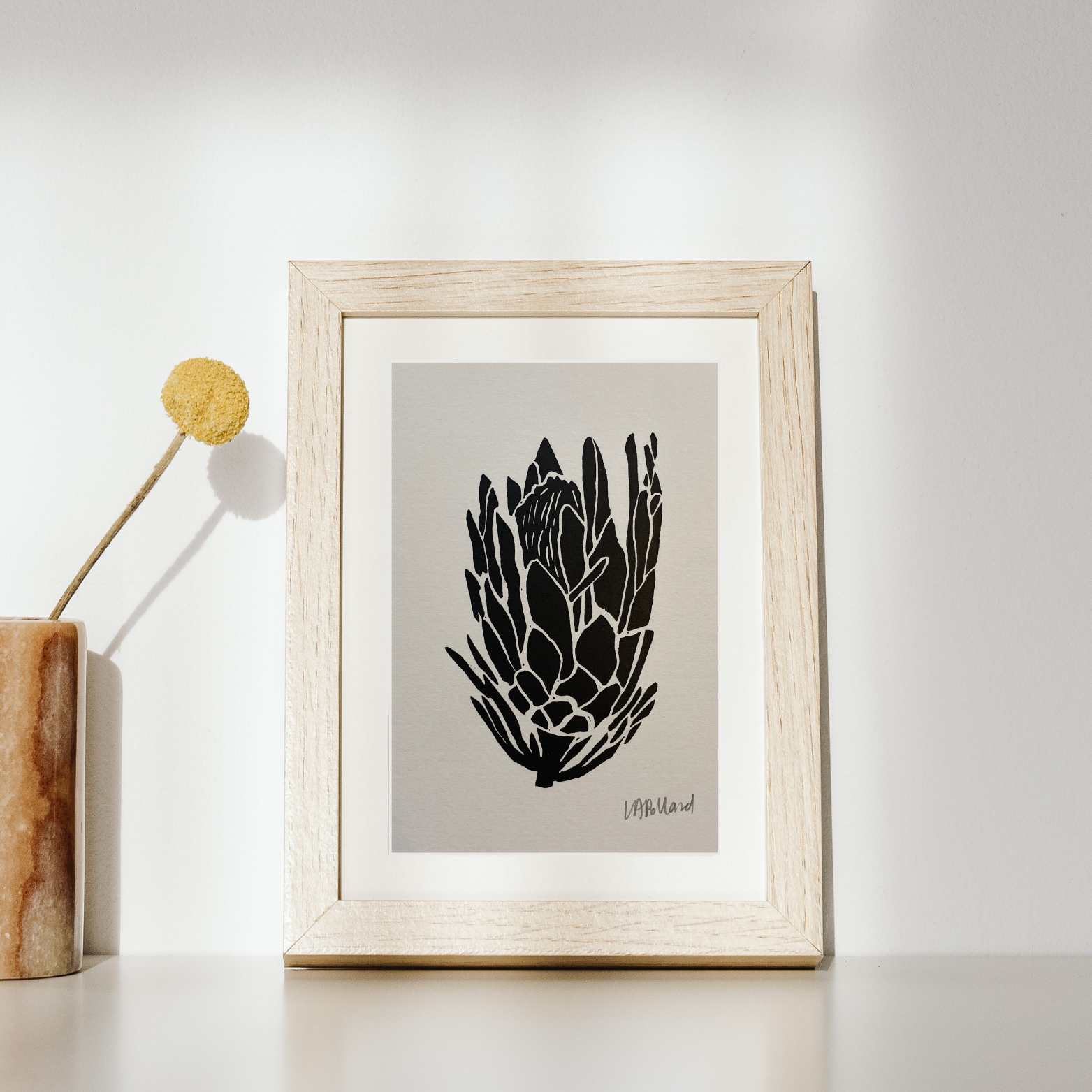Handmade Original Linocut Print - Protea (A6)