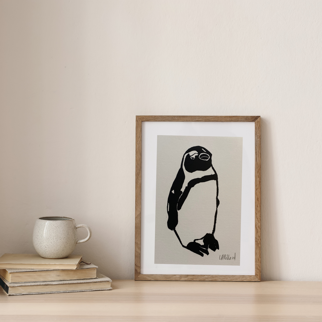 Handmade Original Linocut Print - African Penguin