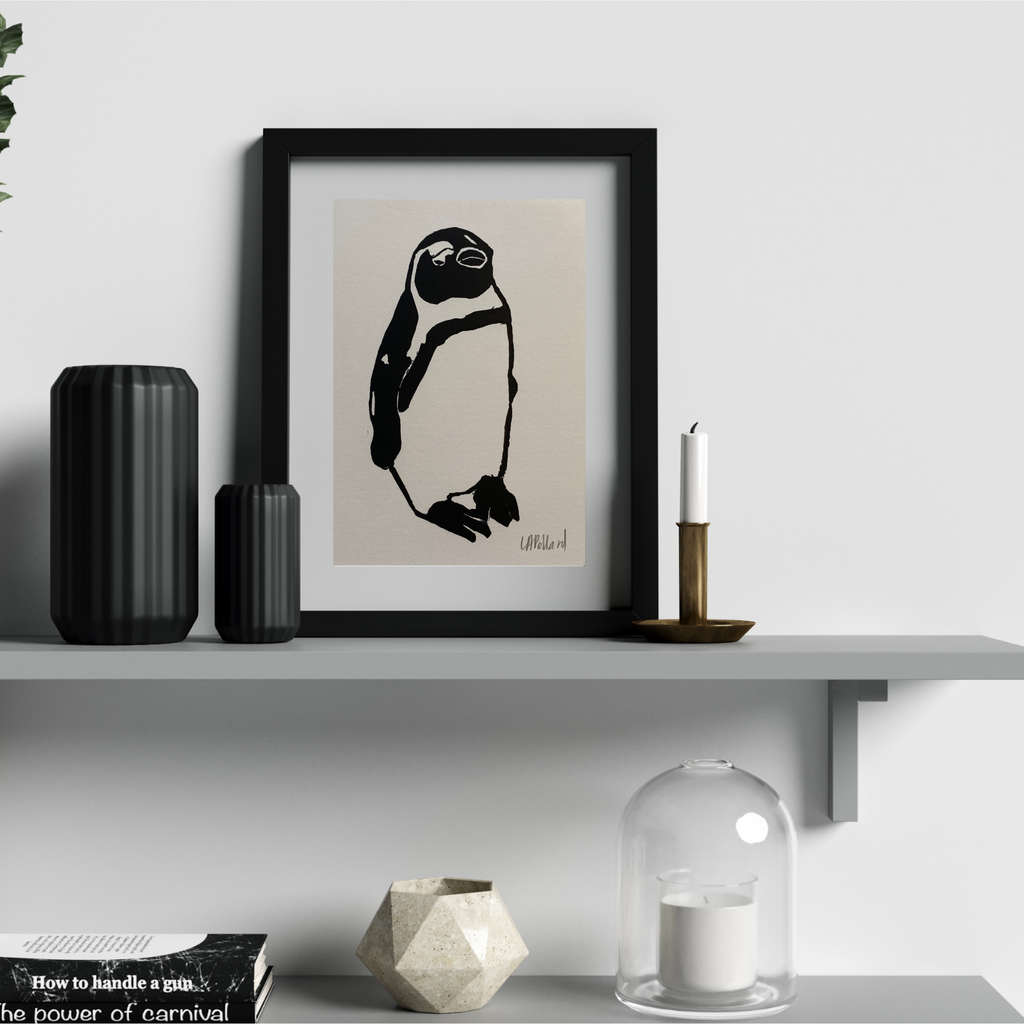 Handmade Original Linocut Print - African Penguin