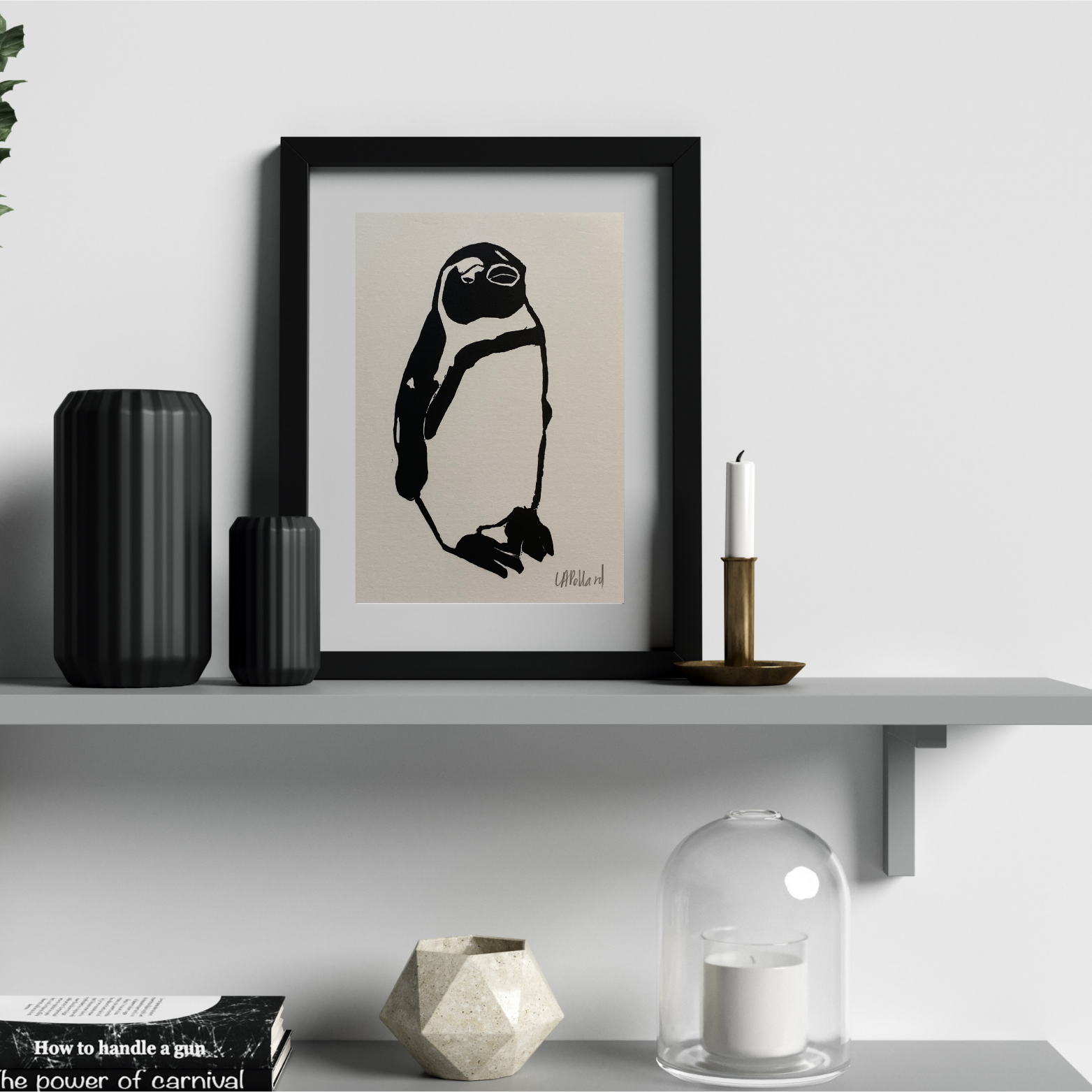 Handmade Original Linocut Print - African Penguin