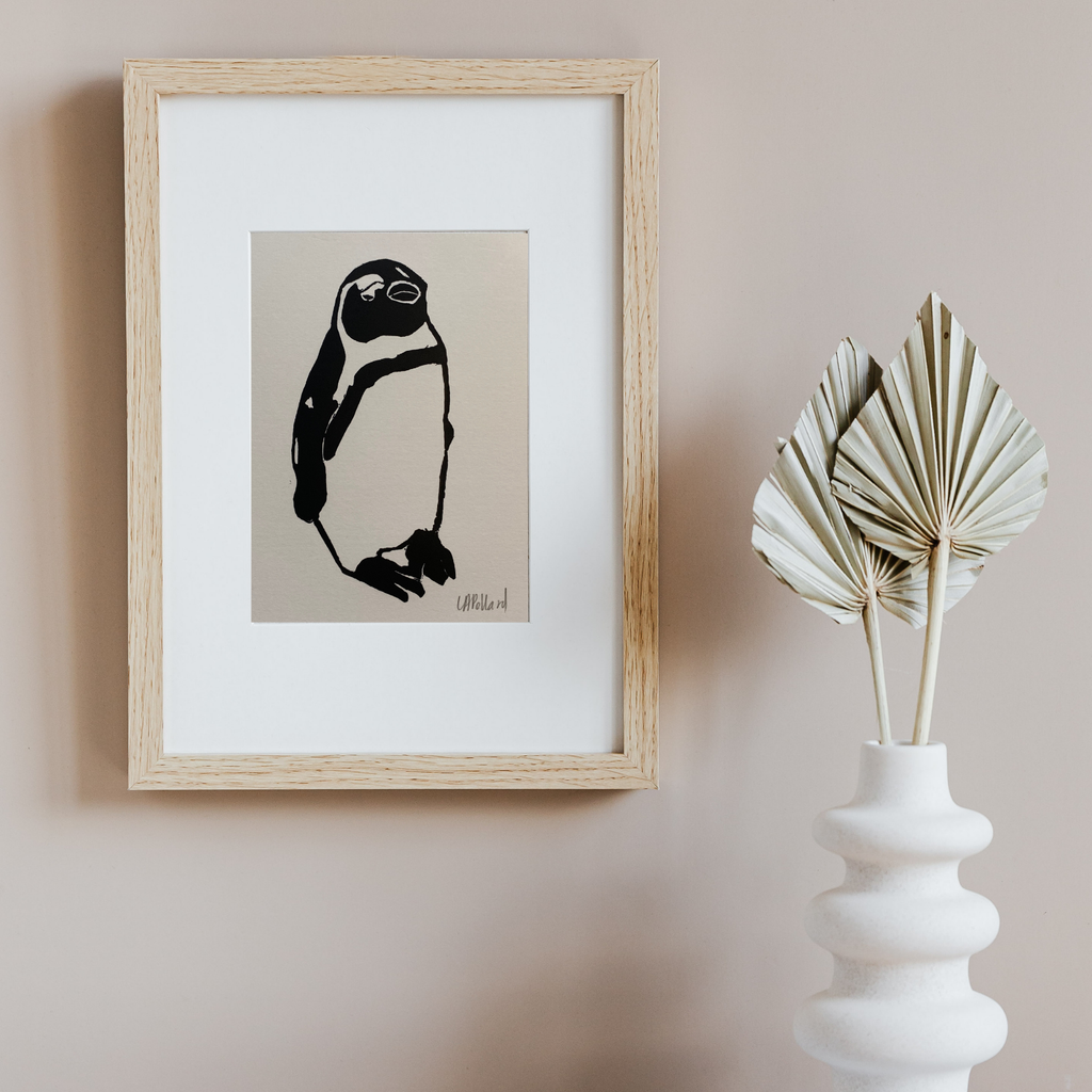 Handmade Original Linocut Print - African Penguin