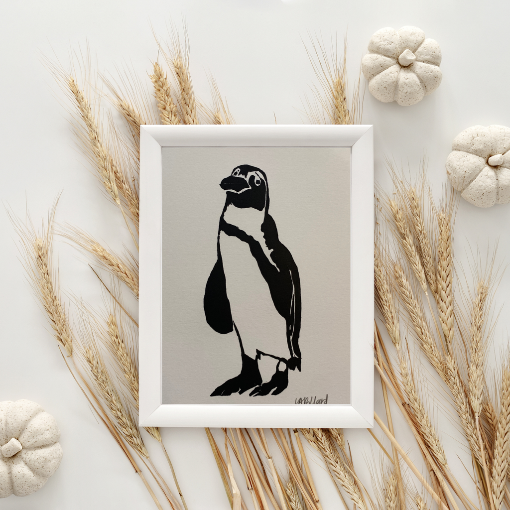 Handmade Original Linocut Print - African Penguin