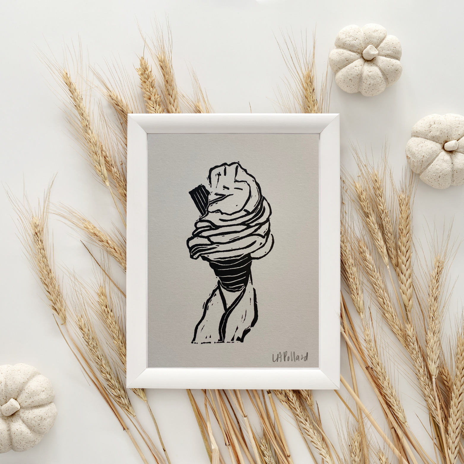 Handmade Original Linocut Print - Ice-cream cone