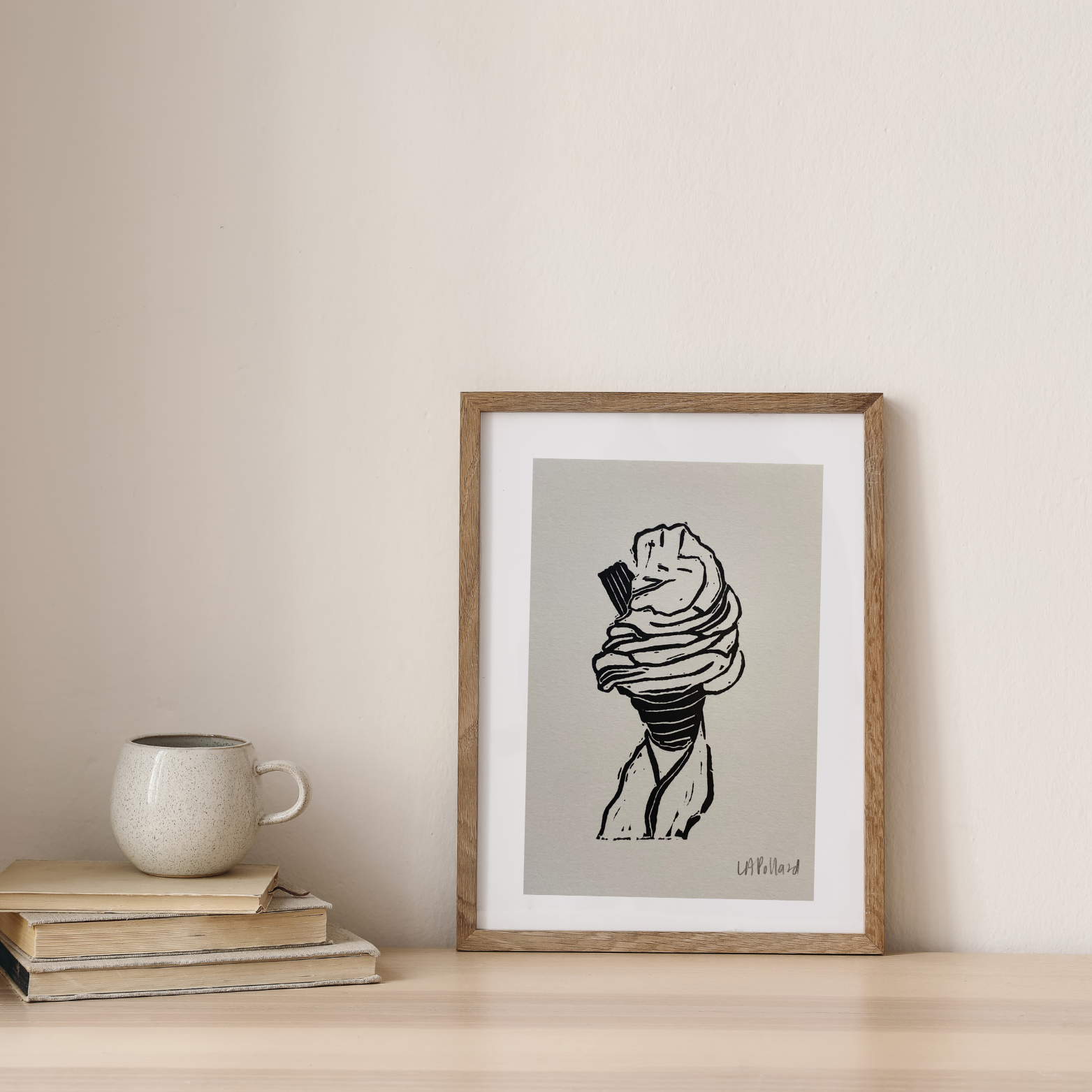 Handmade Original Linocut Print - Ice-cream cone