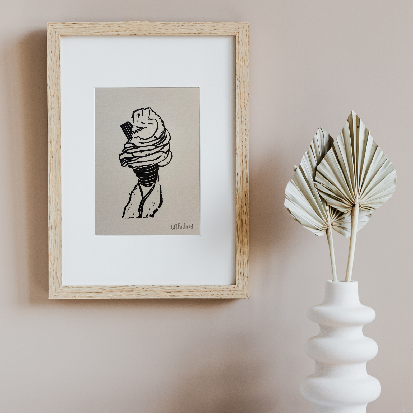 Handmade Original Linocut Print - Ice-cream cone
