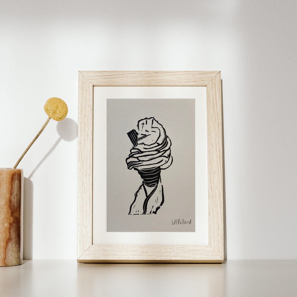 Handmade Original Linocut Print - Ice-cream cone