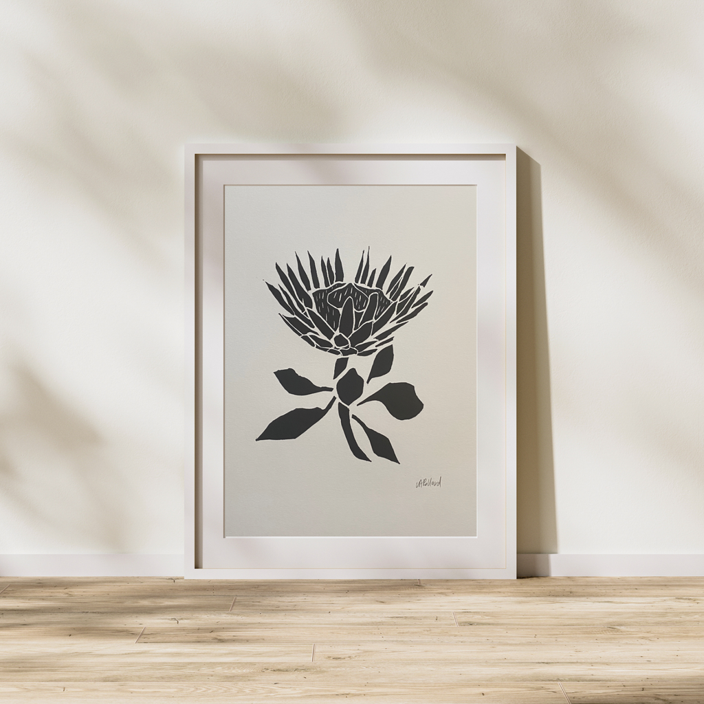 Handmade Original Linocut Print - King Protea