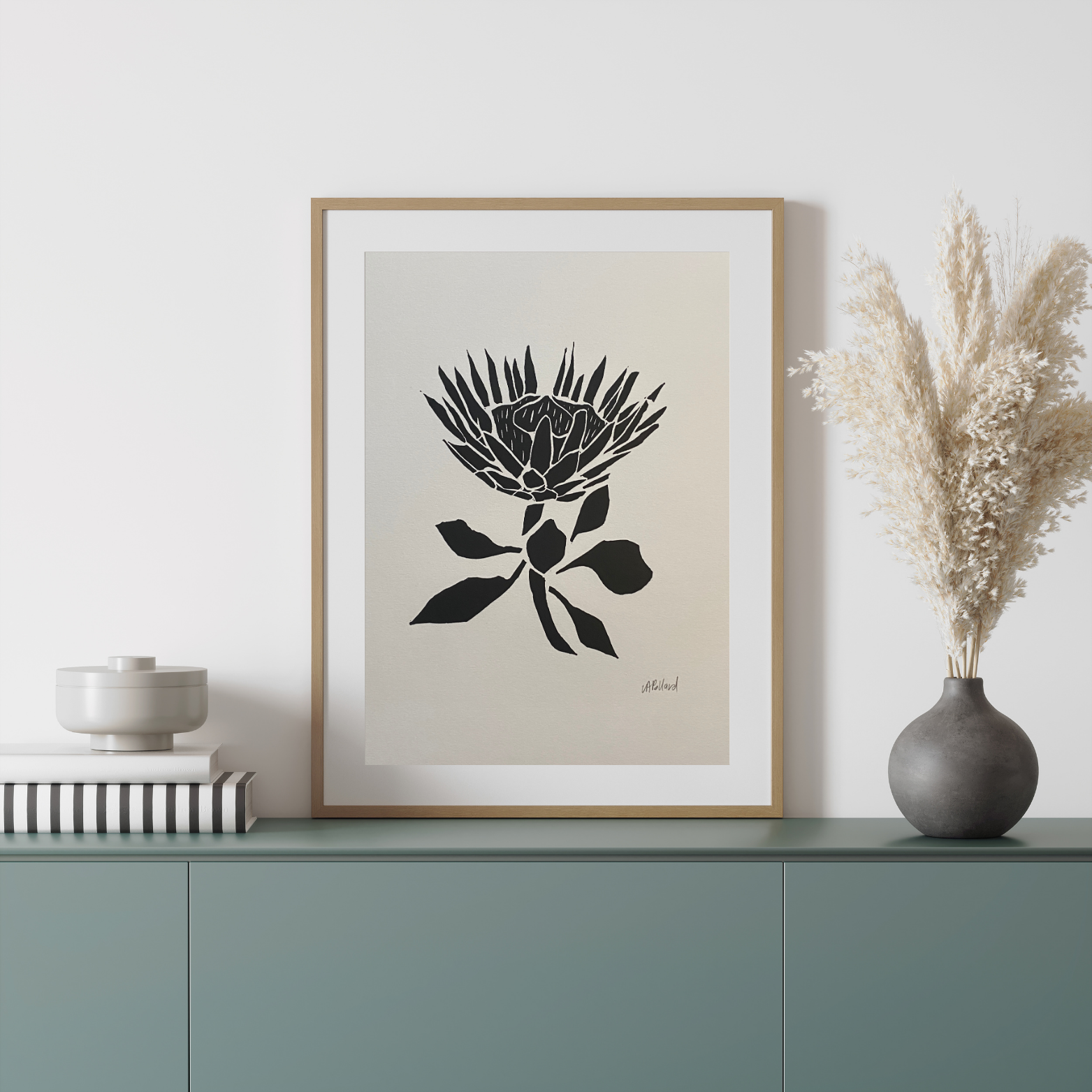 Handmade Original Linocut Print - King Protea