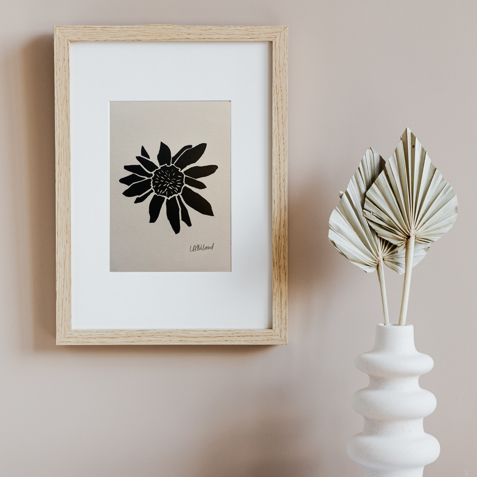 Handmade Original Linocut Print A5 - Leucadendron (Protea)