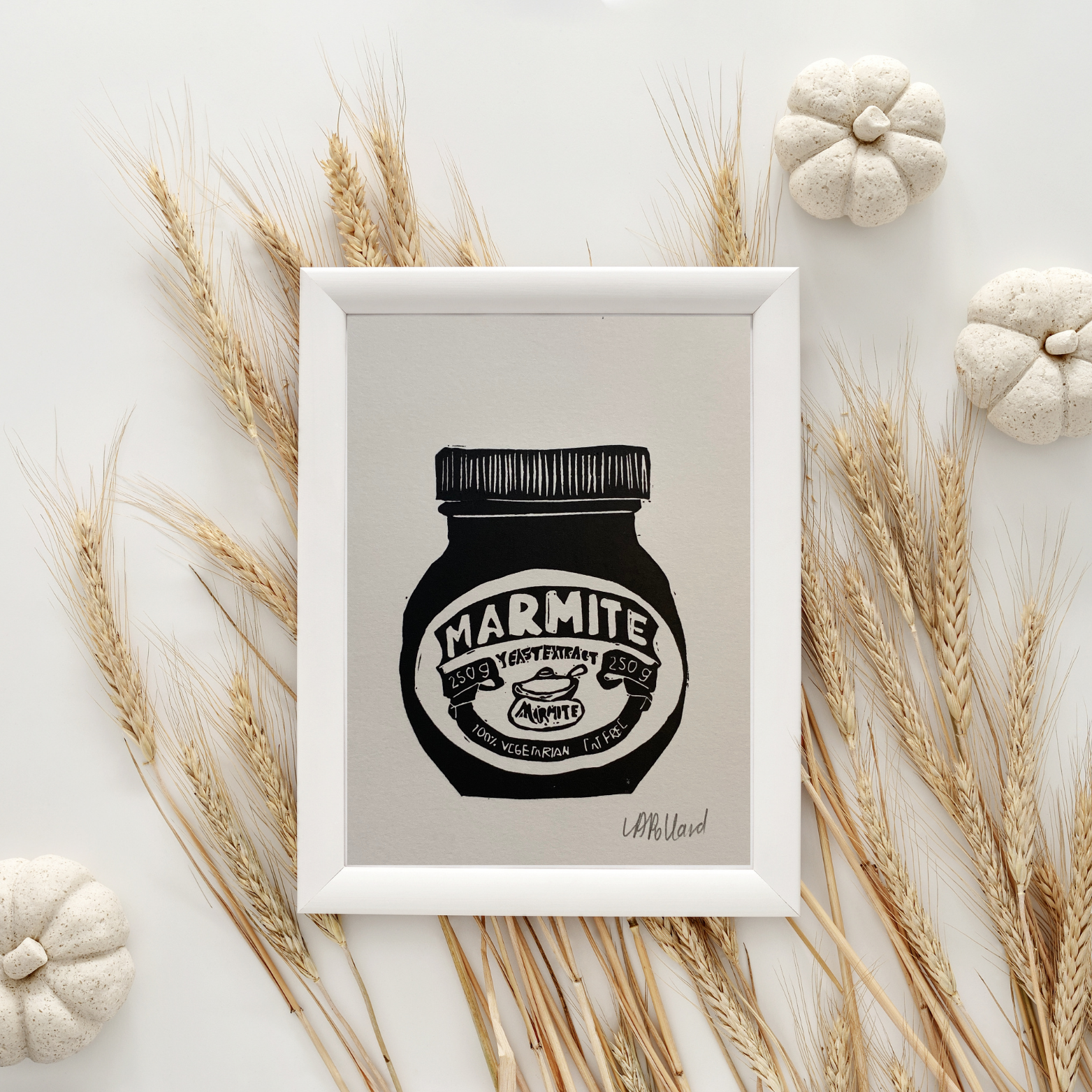 Handmade Original Linocut Print - Marmite jar