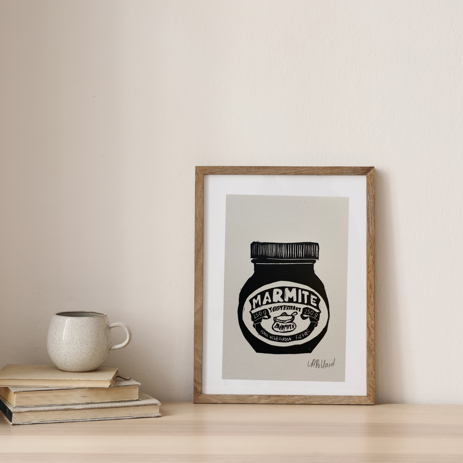 Handmade Original Linocut Print - Marmite jar