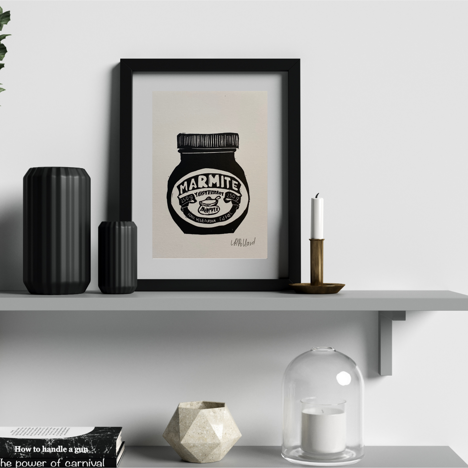 Handmade Original Linocut Print - Marmite jar